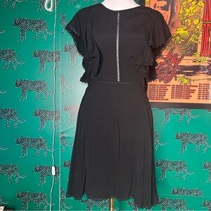 Forever 21 A-Line Ruffle Sleeve Lace Detail Open Back Black Mini Dress Size M